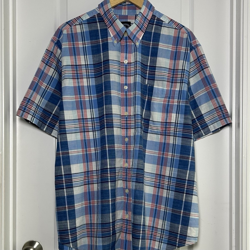 Brooks Brothers 100% Cotton Multicolor Plaid Short Sleeve Button Up Sport Shirt